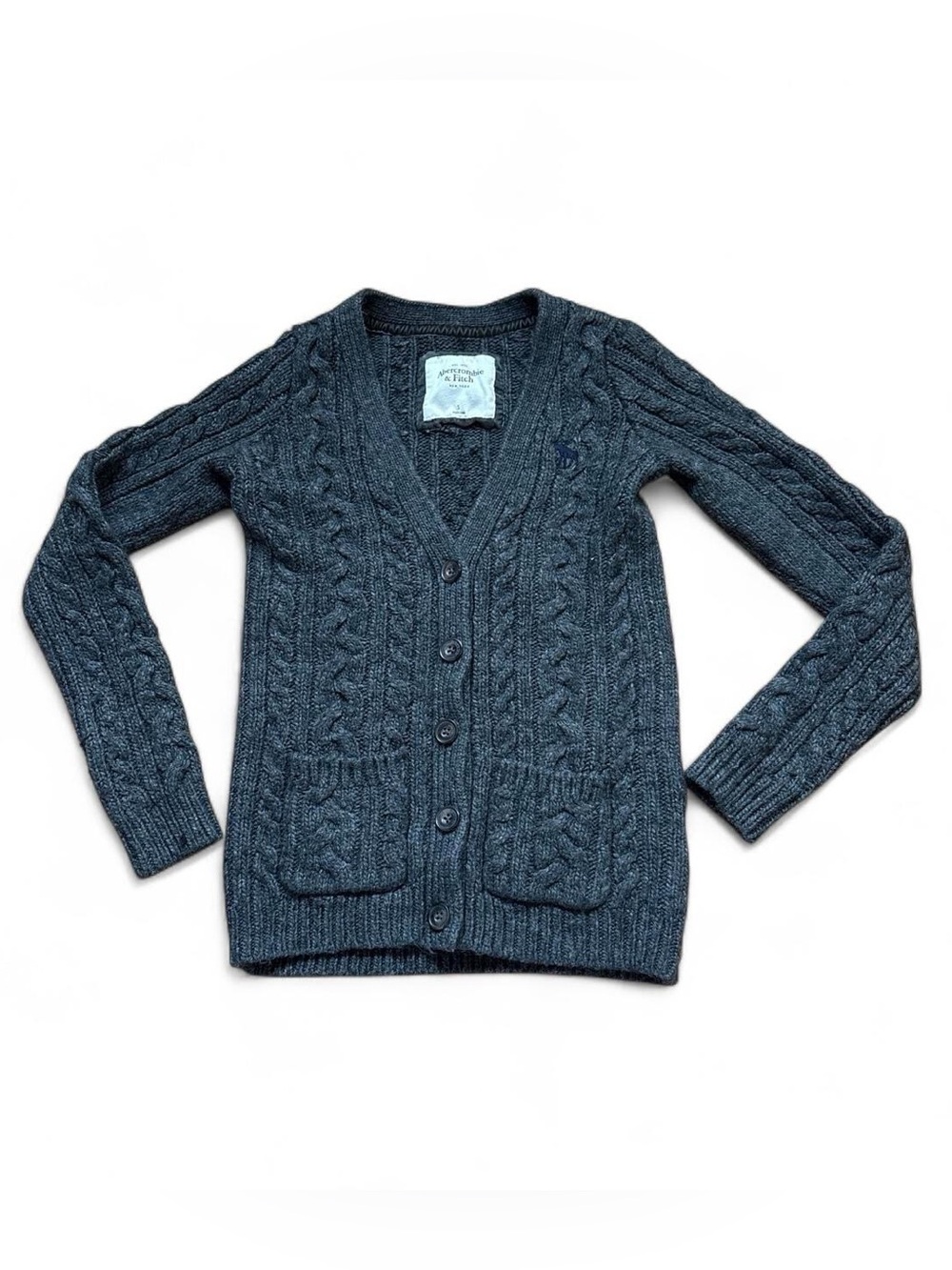 Vintage Y2K Abercrombie & Fitch Charcoal Grey Cable Knit Cardigan Sweater Size S